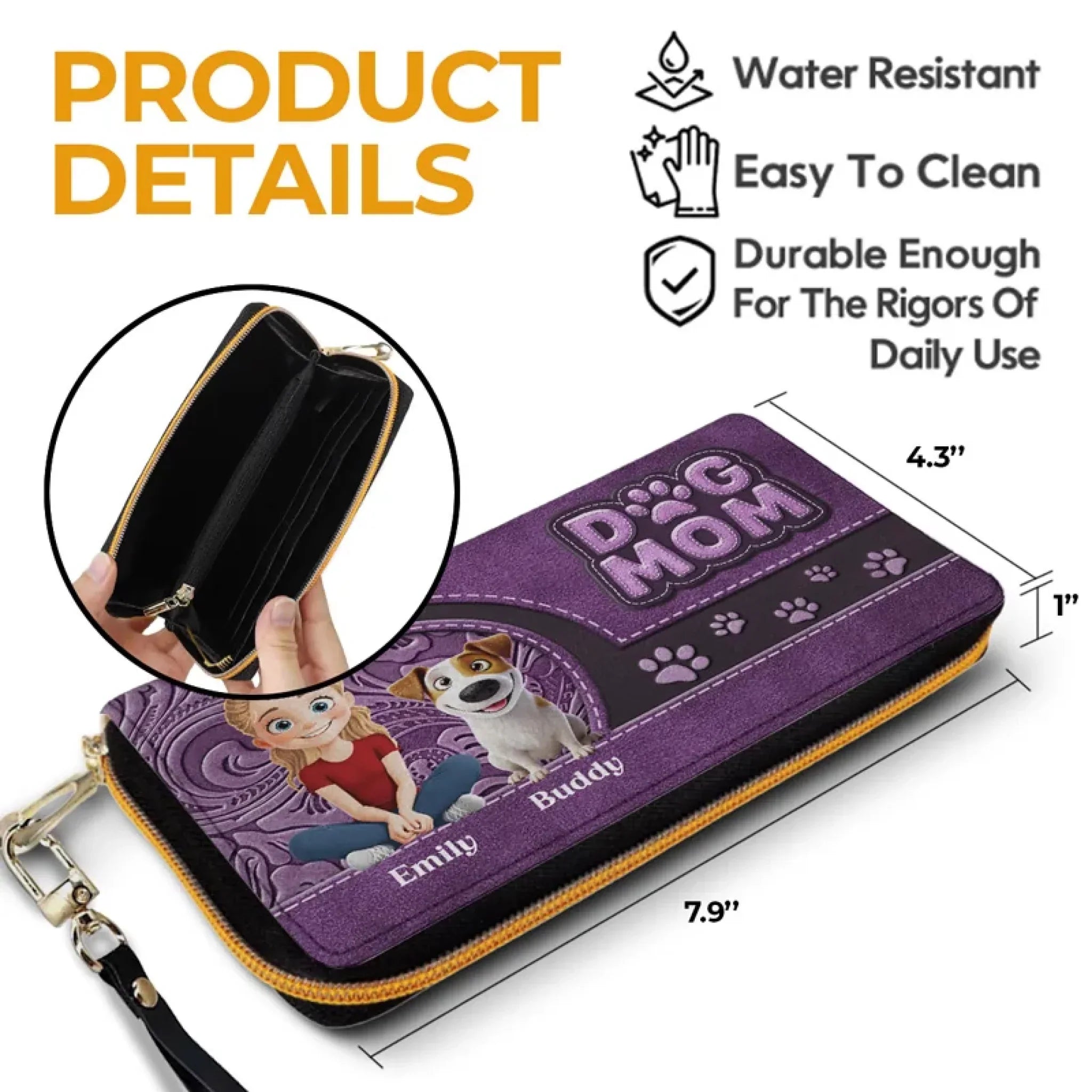Amstols Furry Love, Forever Bond - Dog Personalized Custom Leather Long Wallet - Gift For Pet Owners, Pet Lovers