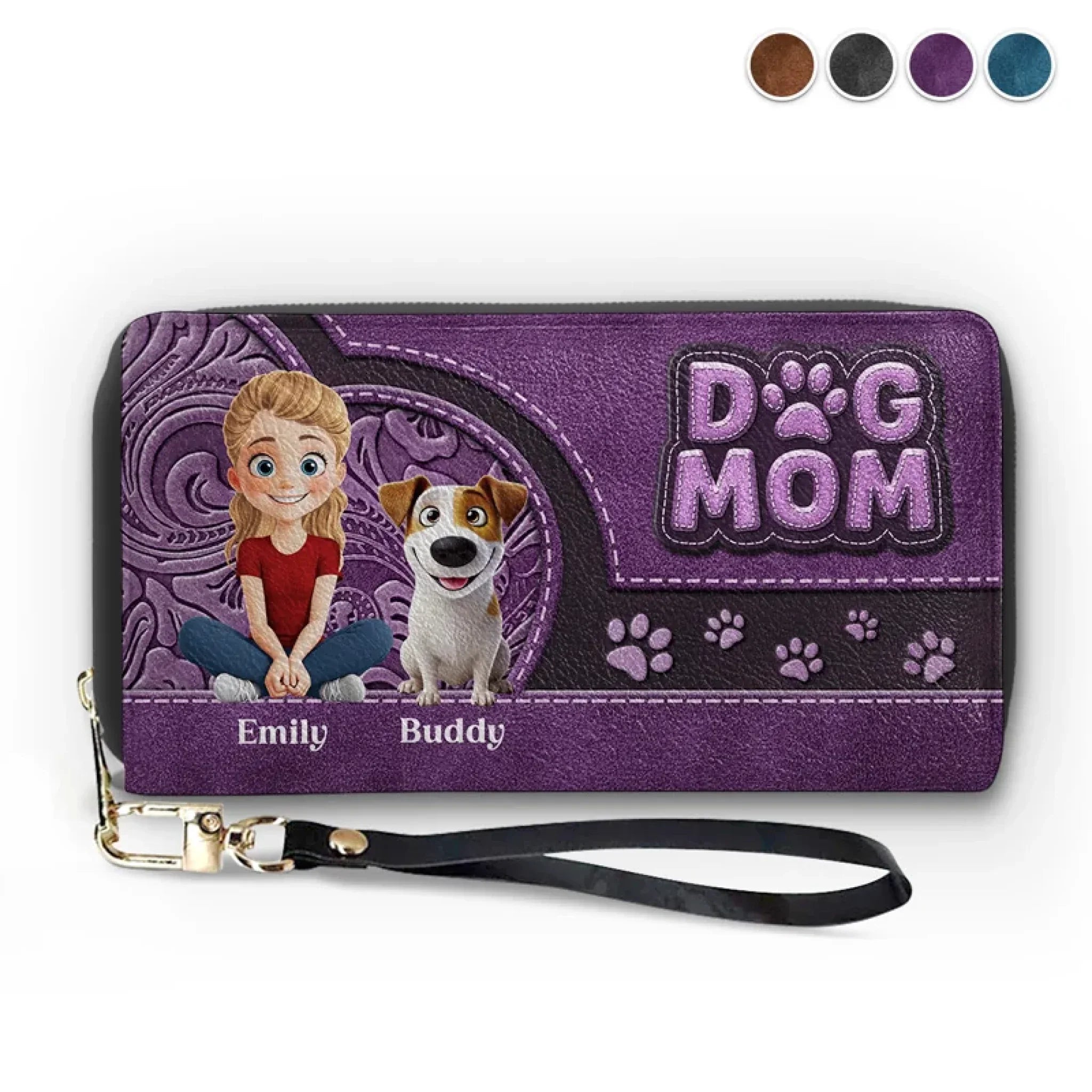 Amstols Furry Love, Forever Bond - Dog Personalized Custom Leather Long Wallet - Gift For Pet Owners, Pet Lovers