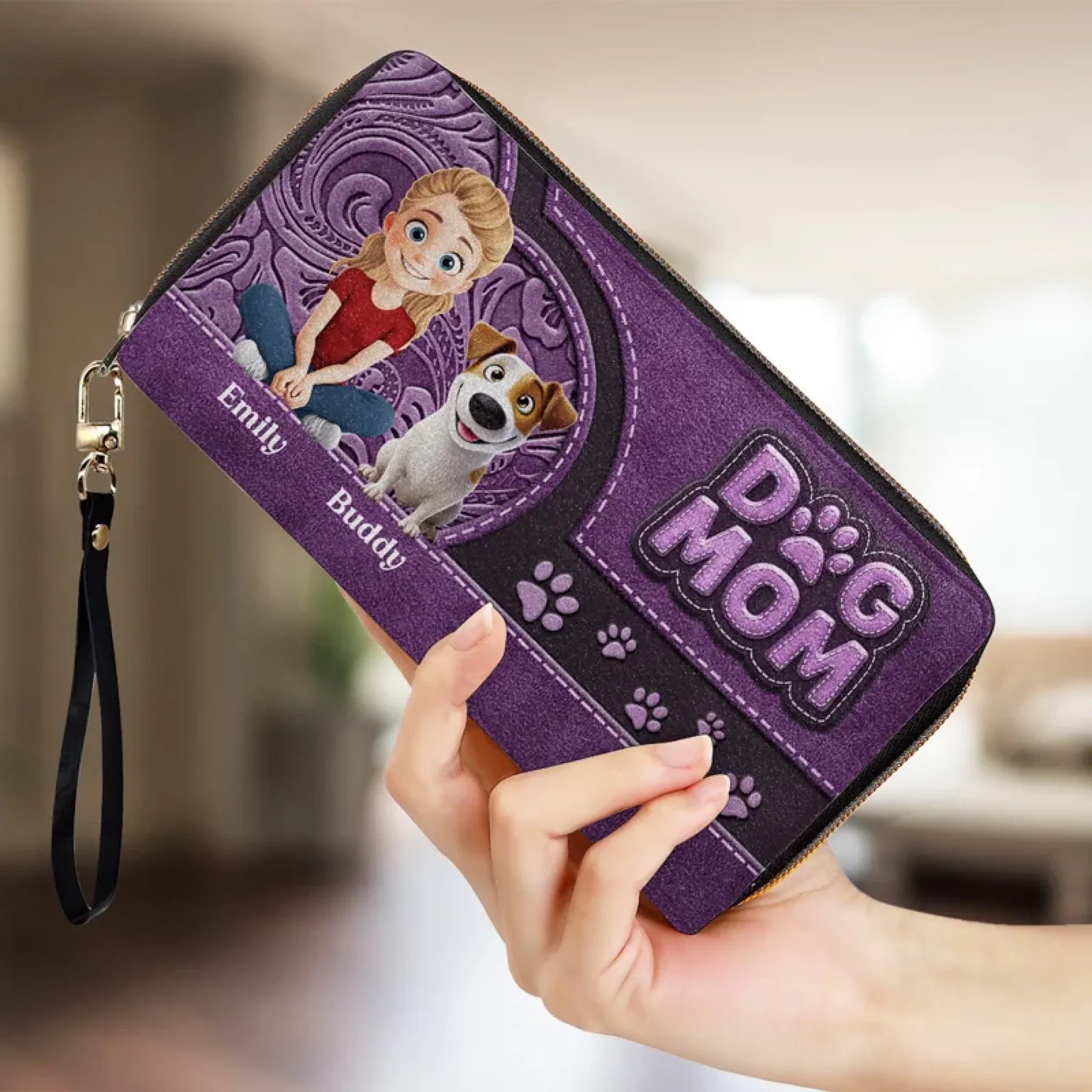 Amstols Furry Love, Forever Bond - Dog Personalized Custom Leather Long Wallet - Gift For Pet Owners, Pet Lovers