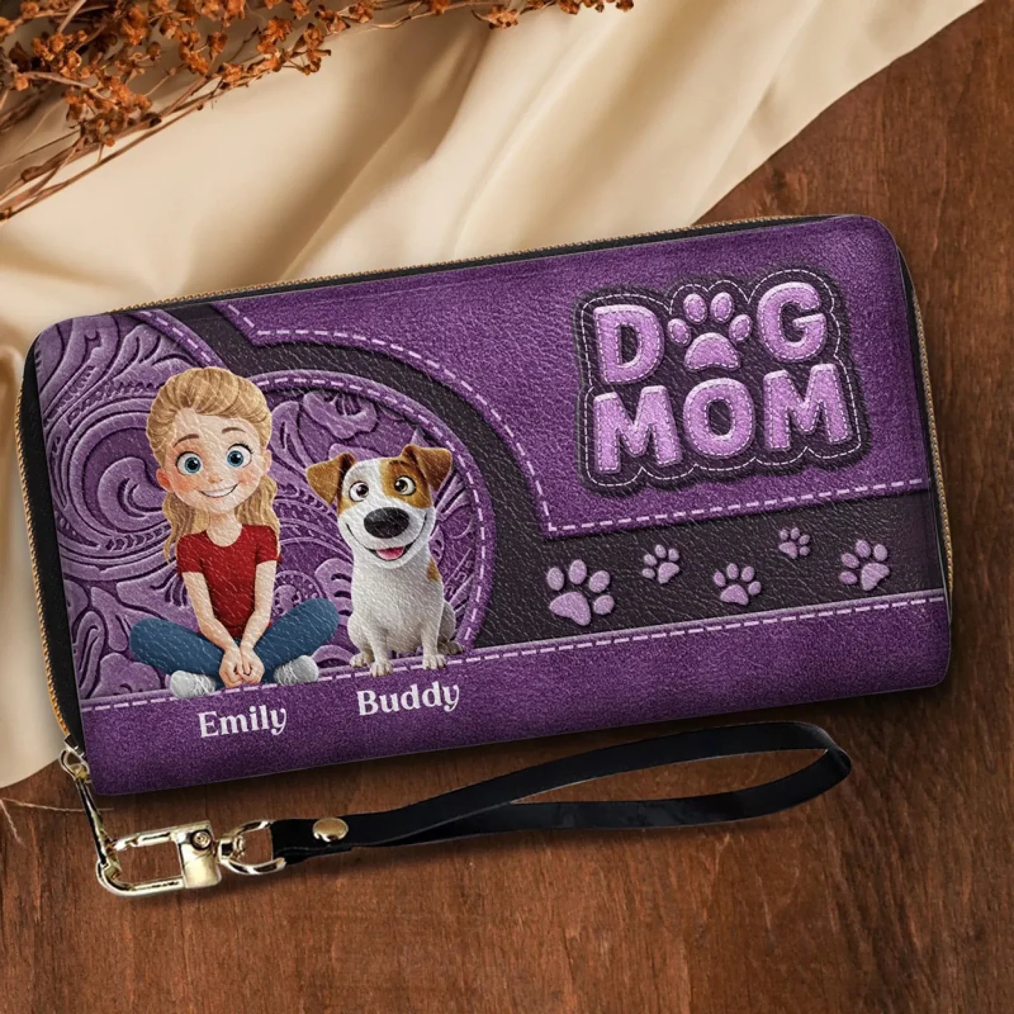 Amstols Furry Love, Forever Bond - Dog Personalized Custom Leather Long Wallet - Gift For Pet Owners, Pet Lovers