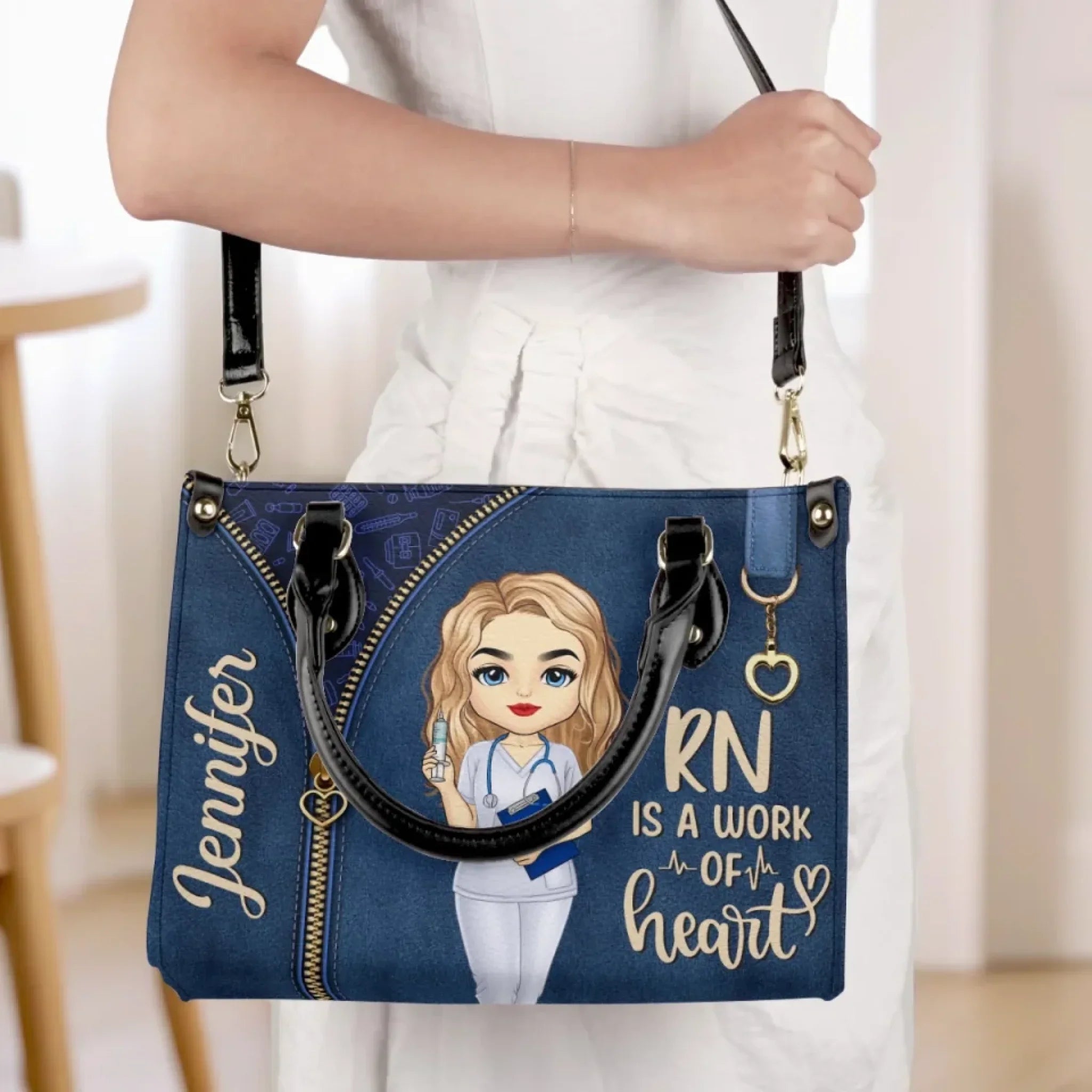 Amstols Nurses Are The Heartbeat Of Healthcare - Personalized Custom Leather Handbag - Appreciation, Thank You Gift, Nurse Life