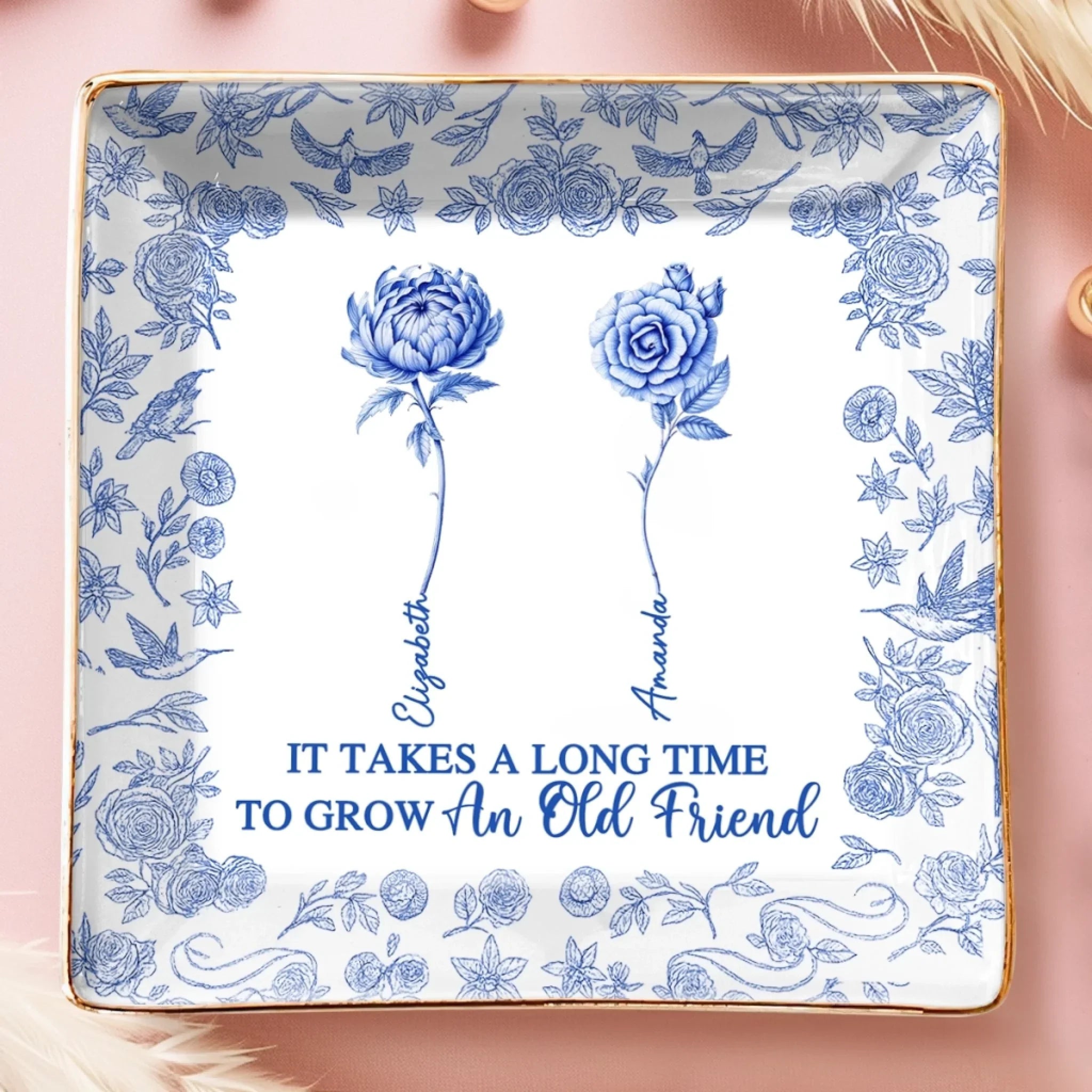 Amstols Custom Full-Print Jewelry Dish - Personalized Best Friend Birthday Gifts For Women - It Takes A Long Time To Grow Old Friends
