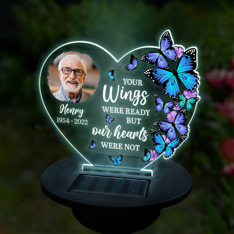 Amstols Custom Photo Your Wings Were Ready But Our Hearts Were Not - Memorial Personalized Custom Garden Solar Light - Sympathy Gift For Family Members