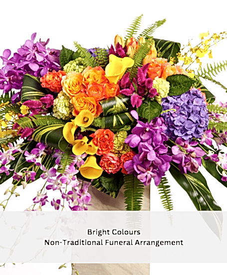 Bright Colours Non-Traditional Funeral Arrangement