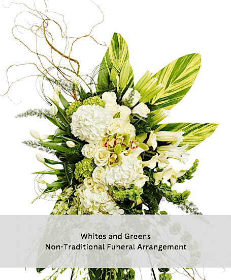 Whites and Greens Non-Traditional Funeral Arrangement